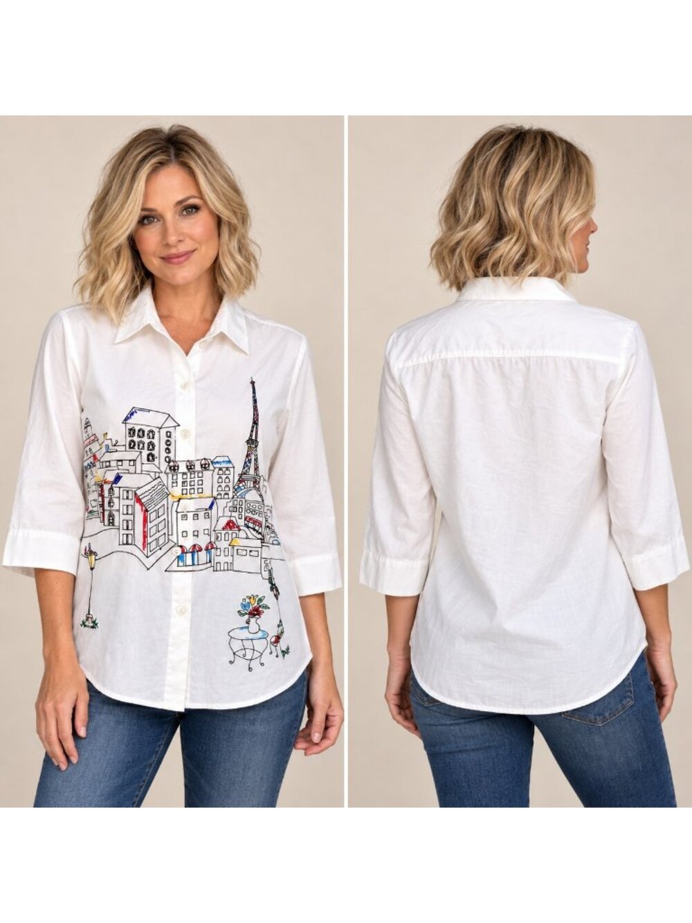 N Touch Paris White Shirt With Embroidery Approx Size Small